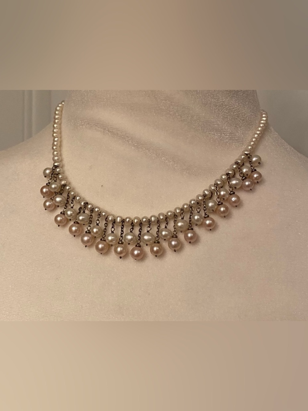 VAR SIGNED NECKLACE BAROQUE PEARL CHOKER CHA CHA DANGLES 925 STERLING SILVER